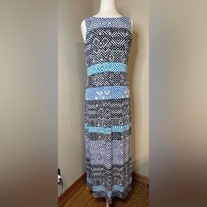 Tommy Bahama Blue Geometric Print Maxi Dress M Long Jersey Knit Sleeveless NWOT